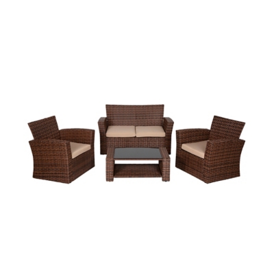Brownwell 4-piece Outdoor Patio Sofa Set With Cushions, Beige, large
