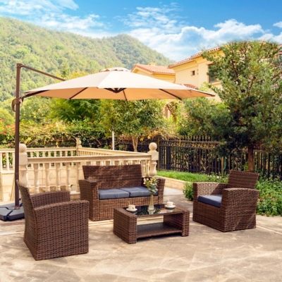 Brownwell 4-piece Outdoor Patio Sofa Set With Cushions, Blue, rollover