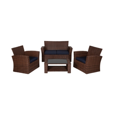 Brownwell 4-piece Outdoor Patio Sofa Set With Cushions, Blue, large
