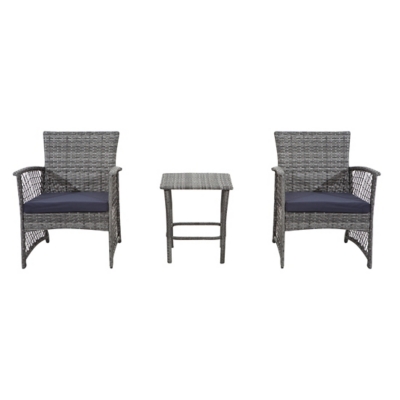 Palmer 3-piece Outdoor Woven Rattan Wicker Seating Set, Navy, large