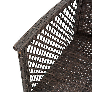 Create a tranquil outdoor space with this 3-piece outdoor furniture set. Crafted with all-weather resin woven wicker, this beautiful outdoor seating set incorporates a strong steel frame able to support up to 300 lbs. per seat. The included padded cushions are made from fade-resistant all-weather fabric for comfort and long-lasting enjoyment.Set of 3 (includes 2 arm chairs and coffee table) | Made with durable steel/pe rattan wicker-like frame | Seat cushions upholstered in polyester fabric | Water resistant and uv protected | Assembly required