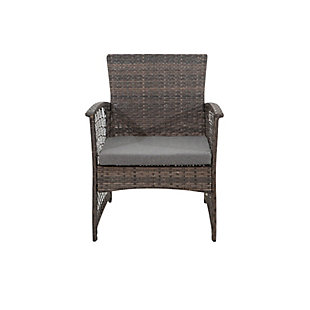 Create a tranquil outdoor space with this 3-piece outdoor furniture set. Crafted with all-weather resin woven wicker, this beautiful outdoor seating set incorporates a strong steel frame able to support up to 300 lbs. per seat. The included padded cushions are made from fade-resistant all-weather fabric for comfort and long-lasting enjoyment.Set of 3 (includes 2 arm chairs and coffee table) | Made with durable steel/pe rattan wicker-like frame | Seat cushions upholstered in polyester fabric | Water resistant and uv protected | Assembly required