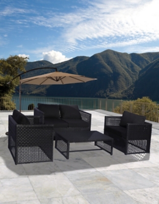Leif 4-piece Outdoor Woven Rattan Wicker Sofa Set With Cushion, Black, large