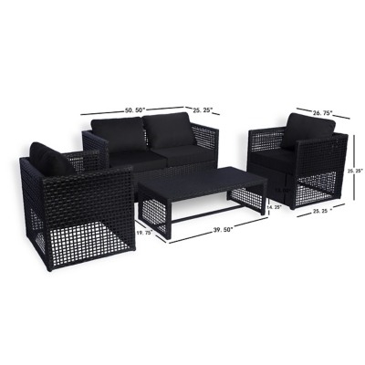 Adelita 4 piece rattan sofa set with clearance cushions