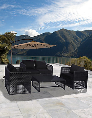 Leif 4-piece Outdoor Woven Rattan Wicker Sofa Set With Cushion, Black, rollover