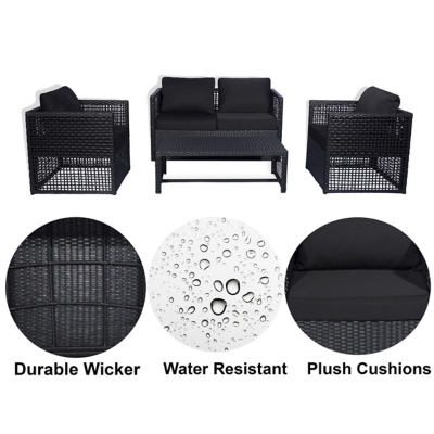 Adelita 4 piece rattan sofa set with outlet cushions