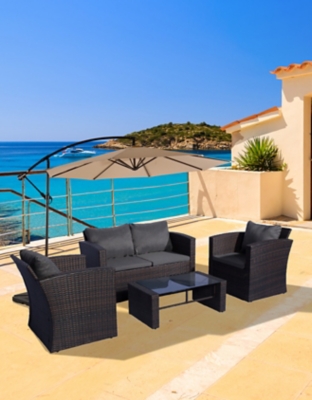 Benton 4-piece Outdoor Conversation Sofa Set With Cushions, Gray, rollover