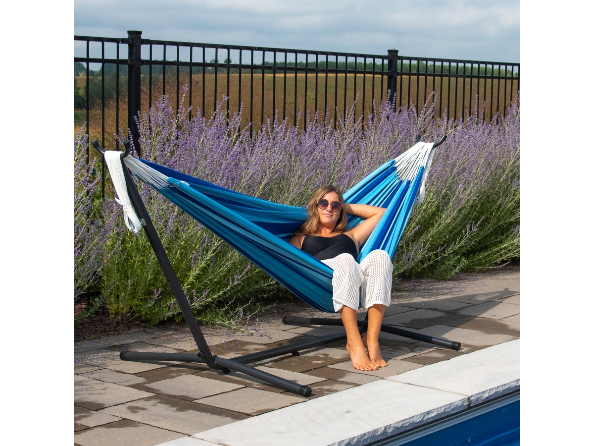 Outdoor Double Cotton Hammock Island Breeze with 9 ft. Stand Ashley