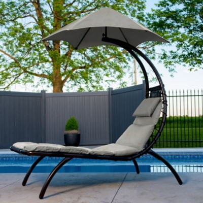 P600001685 Covered Outdoor Chaise Lounge with Cushion, Black/ sku P600001685