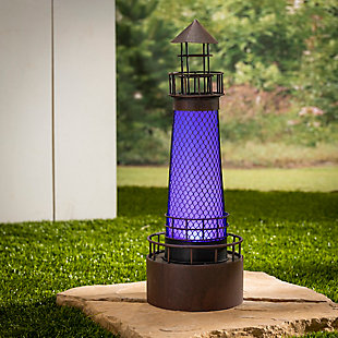 Gerson International 21" Outdoor Solar LED Metal Lighthouse, Brown, large