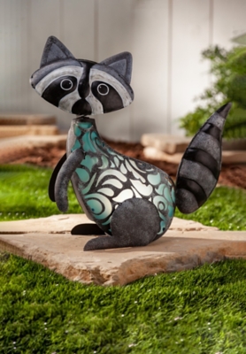 Gerson International 15.35" Outdoor Gray Wash Solar Lighted Garden Meadow Raccoon, , rollover