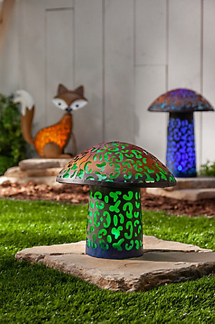 Gerson International 11" Outdoor Solar Lighted Garden Meadow Mushroom, , rollover