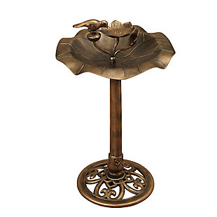 Gerson International 32" Outdoor Antique-Style Birdbath with Bronze Finish and Bird and Flower Accents, , large