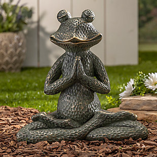Gerson International 14.5" Outdoor Verdigris And Gold Magnesium Yoga Frog Figurine, , rollover