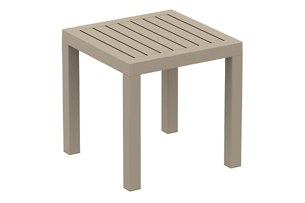 Whether we care to admit it or not, the weather takes its toll. Rest assured, this square side table is extremely durable for outdoor temperatures and conditions. Made from high-quality resin with a stackable design for easy storage, it's perfect for the pool, beach and other heavy-use areas.Made of polyresin | Resistant to suntan oils, saltwater and chlorine | Stackable design | Easy to clean | No assembly required