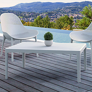 Transform your patio into a cool, contemporary oasis with this simple and versatile coffee table. Complete with a durable polyresin tabletop and thermoplastic legs, it can be disassembled when not in use. It's the perfect spot to display a potted plant and hold your beverage or latest read.Made of polyresin and plastic | Indoor or outdoor use | Disassembles for easy storage | Assembly required