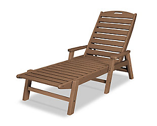 You don't have to be on a luxury yacht to enjoy the comfort of this roomy chaise with arms. It provides just as much relaxation whether it's on your deck or patio, enhancing your outdoor decor. Stylish, comfortably contoured, low-maintenance, eco-friendly, and able to fold flat for easy stacking and storage ... what more could you ask for in a chaise?Made of recycled materials | Back adjusts to multiple lounging positions; handle in headrest | Folds flat for easy stacking and storage | Built to withstand hot sun, snowy winters and strong coastal winds | Durable, all-weather material not prone to splinter, crack, chip, peel or rot; fade resistant | Cleans easily with soap, water, and a soft-bristle brush | Infused with UV protectant and color; requires no painting or waterproofing | Marine-grade quality | Assembly required