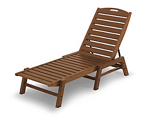 Bring the seaside to your outdoor space with the Nautical Chaise. This spacious chaise is contoured to fit your body, and because it's armless, it provides easy access to ultimate relaxation. With a convenient handle in the headrest and the ability to fold completely flat, this all-weather chaise can be stacked and stored with ease. Pair it with a side table from the Nautical collection, and you'll have the perfect spot where you and a companion can relax with cold drinks on a hot summer day.Made of recycled materials | Back adjusts to multiple lounging positions; handle in headrest | Folds flat for easy stac and storage | Built to withstand hot sun, snowy winters and strong coastal winds | Durable, all-weather material not prone to splinter, crack, chip, peel or rot; fade resistant | Cleans easily with soap, water, and a soft-bristle brush | Infused with UV protectant and color; requires no painting or waterproofing | Marine-grade quality | Assembly required
