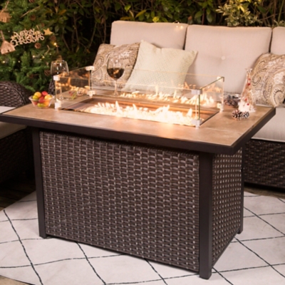 Nuu Garden Outdoor 43" Fire Pit Table with Glass Wind Guard, , rollover