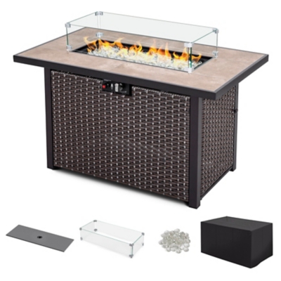 Nuu Garden Outdoor 43" Fire Pit Table with Glass Wind Guard, , large