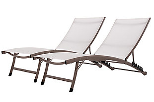 These Clearwater 6-position Aluminum Loungers with wheels provide comfort unlike any other. They're extra wide, have backrest settings for all positions of recline, are ultra-lightweight, and have an acrylic mesh ma cleanup virtually nonexistent. With two wheels on one end, they are easy to move around from patio to pool to backyard and back.These loungers were designed to be extra wide for extra comfort. This makes them perfect for poolside, as they both provide ample space for lounging. | The aluminum frames of these loungers will maintain their rust-free appearance for years to come. | Made of breathable acrylic mesh fabric, it's easy for the Clearwater Loungers to manage moisture. The fabric makes it easy to wipe away water and have your loungers air dry in just seconds.  | 6-positions of recline offered, which one will you choose? Get ready to enjoy the lounging experience you've been waiting for. | With no armrests, these loungers offer your space a fresh and contemporary look and feel.