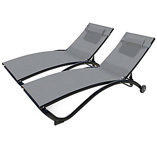 Glendale 2-Piece 5 Position Outdoor Aluminum Pool Lounger Set with Wheel and Pillow River Pebble, River Pebble, large