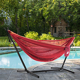 Vivere 9' Outdoor Mesh Hammock Combo Punch and Peach, Punch/Peach, rollover