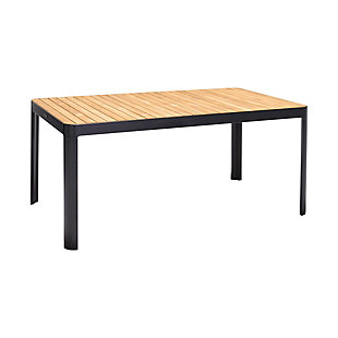 Portals Outdoor Rectangle Dining Table in Black Finish with Natural Teak Wood Top, , large