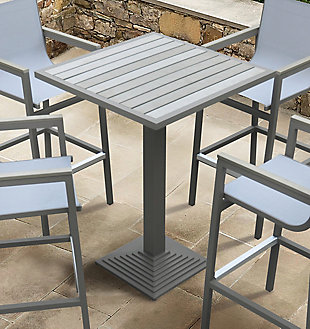 Marina Outdoor Gray Bar Table in Gray Powder Coated Finish and Gray Wood Top, , rollover
