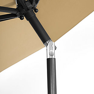 Not your average umbrella, the Brighton features a solar panel that uses the power of the sun to illuminate the bulbs lining each steel rib inside. Turn them on via a switch on the upper crank housing. When fully charged, these lights last eight to 10 hours so, day or night, this umbrella helps you have a blast outdoors. The fillable base stand is included, so this set is ready to put up.Includes light up LED umbrella and fillable base  | Bronze-tone powder coated aluminum pole with 8 steel ribs | Water- and fade-resistant beige polyester canopy with air ventilation  | 20" sturdy plastic fillable base with bronze-tone finish; weather resistant  | Rust-proof and anti-corrosive umbrella base | Easy crank open with tilt adjustment | Assembly required | Ships in 2 boxes
