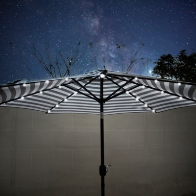 Westin Outdoor 9-Ft Market Led Light Up Solar Patio Umbrella with Black Fillable Base, Black Stripe, large