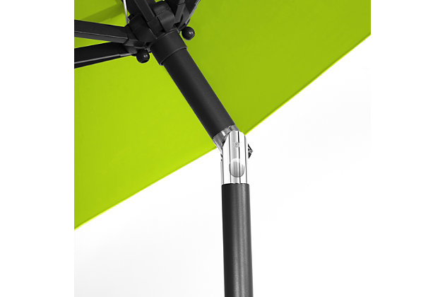 Not your average umbrella, the Brighton features a solar panel that uses the power of the sun to illuminate the bulbs lining each steel rib inside. Turn them on via a switch on the upper crank housing. When fully charged, these lights last eight to 10 hours so, day or night, this umbrella helps you have a blast outdoors. The fillable base stand is included, so this set is ready to put up.Includes light up LED umbrella and fillable base  | Bronze-tone powder coated aluminum pole with 8 steel ribs | Water- and fade-resistant lime green polyester canopy with air ventilation  | 20" sturdy plastic fillable base with bronze-tone finish; weather resistant  | Rust-proof and anti-corrosive umbrella base | Easy crank open with tilt adjustment | Assembly required | Ships in 2 boxes