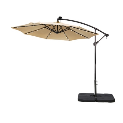 Westin Outdoor 10-Ft LED Solar Light Up Cantilever Patio Umbrella with Base Weight Stand, Beige, large