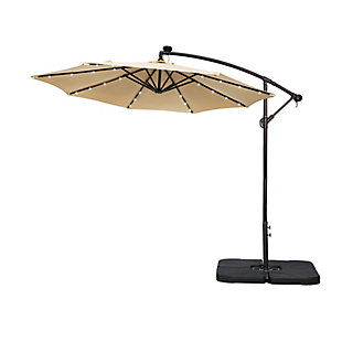 Westin Outdoor 10-Ft LED Solar Light Up Cantilever Patio Umbrella with Base Weight Stand, Beige, rollover
