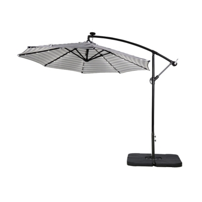 Westin Outdoor 10-Ft LED Solar Light Up Cantilever Patio Umbrella with Base Weight Stand, Black/White, large
