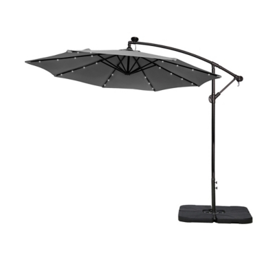 Westin Outdoor 10-Ft LED Solar Light Up Cantilever Patio Umbrella with Base Weight Stand, Gray, large