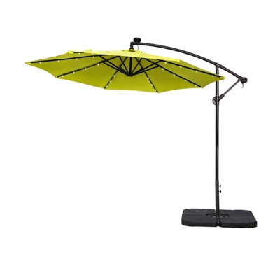 Westin Outdoor 10-Ft LED Solar Light Up Cantilever Patio Umbrella with Base Weight Stand, Lime Green, large
