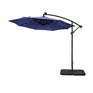 Westin Outdoor 10-Ft LED Solar Light Up Cantilever Patio Umbrella with Base Weight Stand, Navy Blue, rollover
