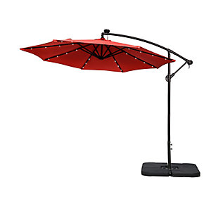 Westin Outdoor 10-Ft LED Solar Light Up Cantilever Patio Umbrella with Base Weight Stand, Red, large