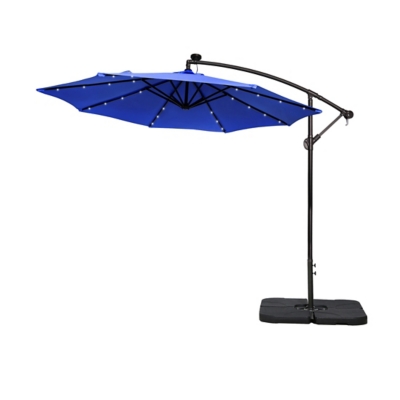 Westin Outdoor 10-Ft LED Solar Light Up Cantilever Patio Umbrella with Base Weight Stand, Royal Blue, large