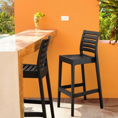 Siesta Outdoor Ares Bar Stool Black (Set of 2), Black, large