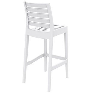 Strength and contemporary style combine in the Ares bar stool. Made of durable weather-resistant resin reinforced with glass fiber, it has no metal parts to rust and no moving parts to break. This chair sports a stackable design and is made for commercial durability—features that are ideal for heavy-use areas such as hotels and restaurants. With a UV treatment that withstands outdoor temperatures in both the summer and winter, this set of two bar stools is a must-have. Set of 2 | Made from commercial-grade resin with gas injection molded legs; non-skid rubber caps | White | Resistant to sunlight, salt, weather and suntan oils | Easy to keep clean | Stackable for easy storage | Maintenance free | Extremely durable for outdoor temperatures