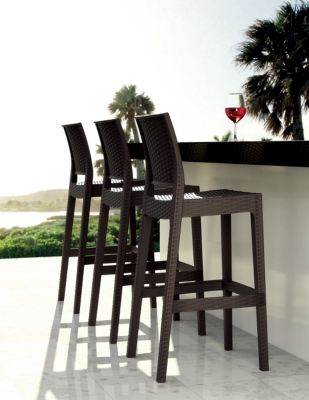 Siesta Outdoor Jamaica Wickerlook Bar Stool Brown (Set of 2), Brown, rollover