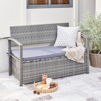 Wicker storage bench online with cushion