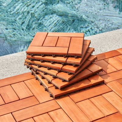 Vifah Outdoor Eucalyptus Interlocking Wooden Deck tile, , rollover