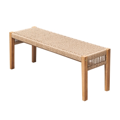 Vifah Outdoor Two Seater Patio Acacia Wood Mixed Strapped Rattan Garden Bench, , large