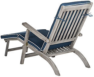 Inspired by ocean liner deck chairs, this inviting outdoor lounge exudes classic elegance.  Crafted of sustainable acacia wood to withstand outdoor elements, this comfy lounge comes with an all weather cushion in navy blue with nautical white piping.Metal type: galvanized steel | Finish surface treatment: washing | Weight capacity: 300 | Seat width: 19.5 | Seat depth: 24.8 | Seat height: 13