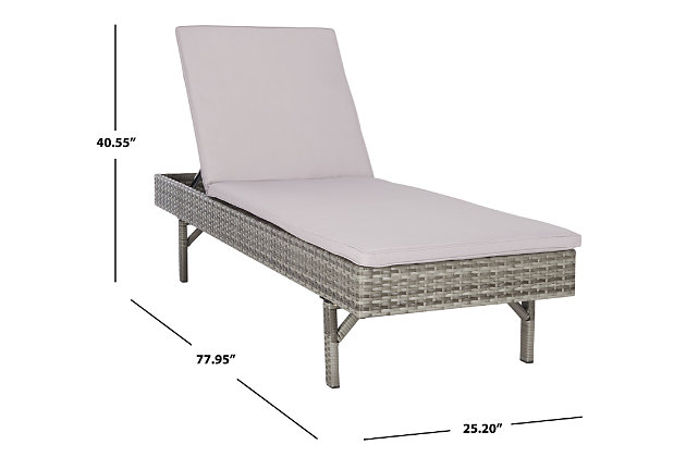 In need of a little sunny R & R? This Cam Sun lounger is the perfect place to stretch out and enjoy a warm breeze or ice cold cocktail. Cam’s coastal styled grey frames and matching grey cushion bring a soothing, sophisticated vibe to your private outdoor oasis.Metal type: steel | Finish surface treatment: powder coating | Weight capacity: 352.8 | Seat width: 24.8 | Seat depth: 77.95 | Seat height: 14.17