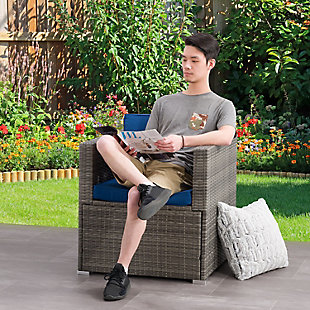 Parksville Outdoor Patio Sectional Armchair, Gray/Blue, rollover