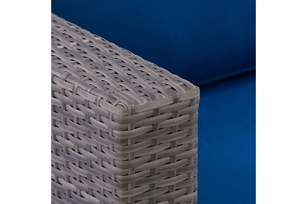 Whether you're curled up on a cool night with a blanket or hanging with friends and a glass of wine, this armchair is the piece for you. Comfortable and durable, its UV resistant resin wicker maintains a bright and fresh appearance year after year. Removable cushion covers provide interchangeable options for any patio or deck.Made with galvanized powder coated steel for durability | Made using Weather rated PVC for long lasting enjoyment | Fastening clips included to prevent shifting or moving | Cushions are easily removable for storage | Metal capped feet for a stylish finish | Galvanized powder coated steel helps resist rust